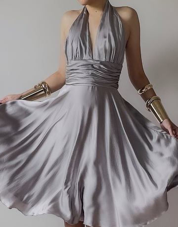 Vintage A Line Halter Satin Open Back Short Homecoming Dress Evening Dress HZ1023